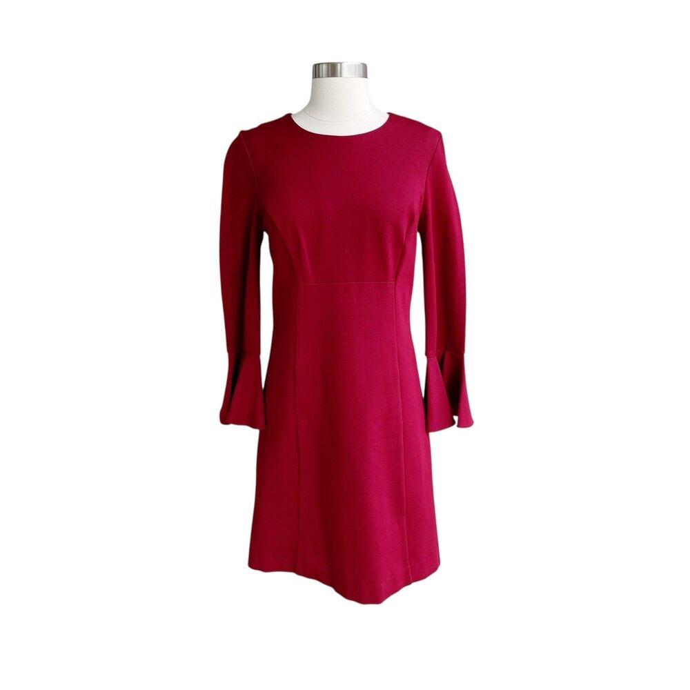 Trina Turk Sheath Dress XS Red Mini Flared Long Sleeve Lined Business Formal
